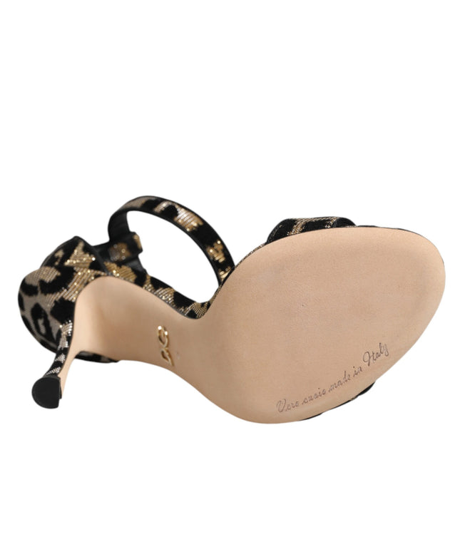 Dolce & Gabbana Gold Leopard Ankle Strap Heels Sandals Shoes