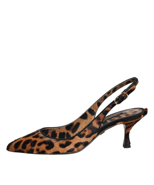 Dolce & Gabbana Brown Leopard Calfskin Fur Slingbacks Shoes