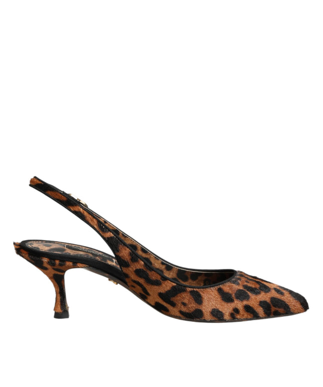 Dolce & Gabbana Brown Leopard Calfskin Fur Slingbacks Shoes