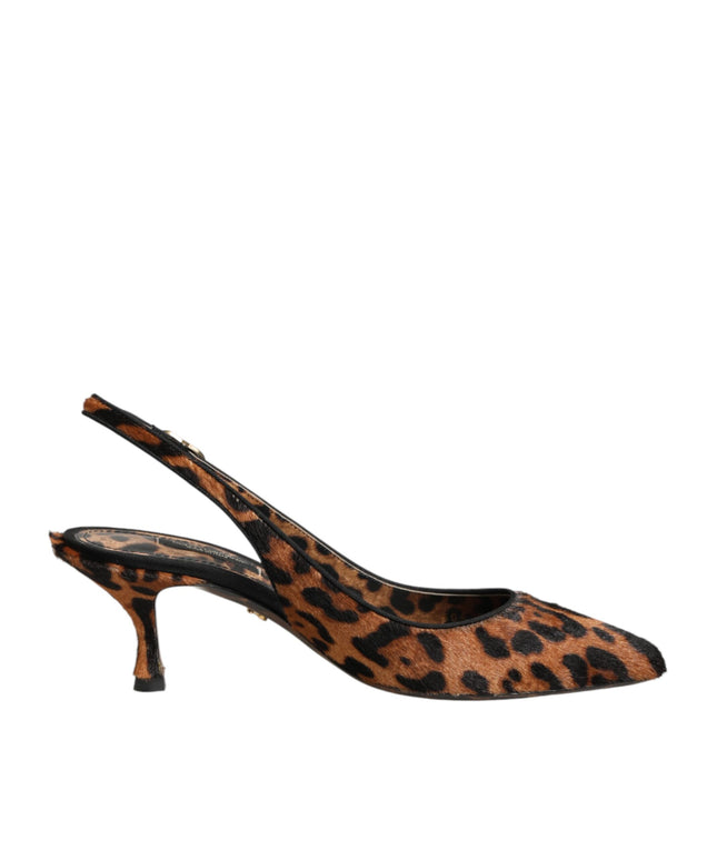 Dolce & Gabbana Brown Leopard Calfskin Fur Slingbacks Shoes