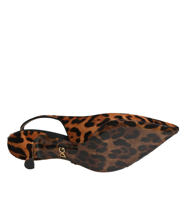 Dolce & Gabbana Brown Leopard Calfskin Fur Slingbacks Shoes