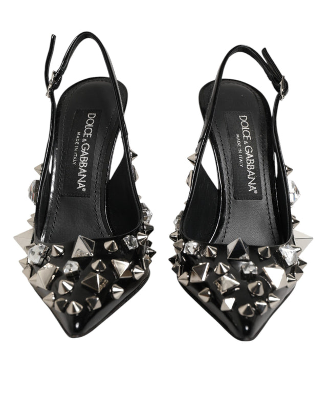 Dolce & Gabbana Black Studded Leather Heels Slingbacks Shoes