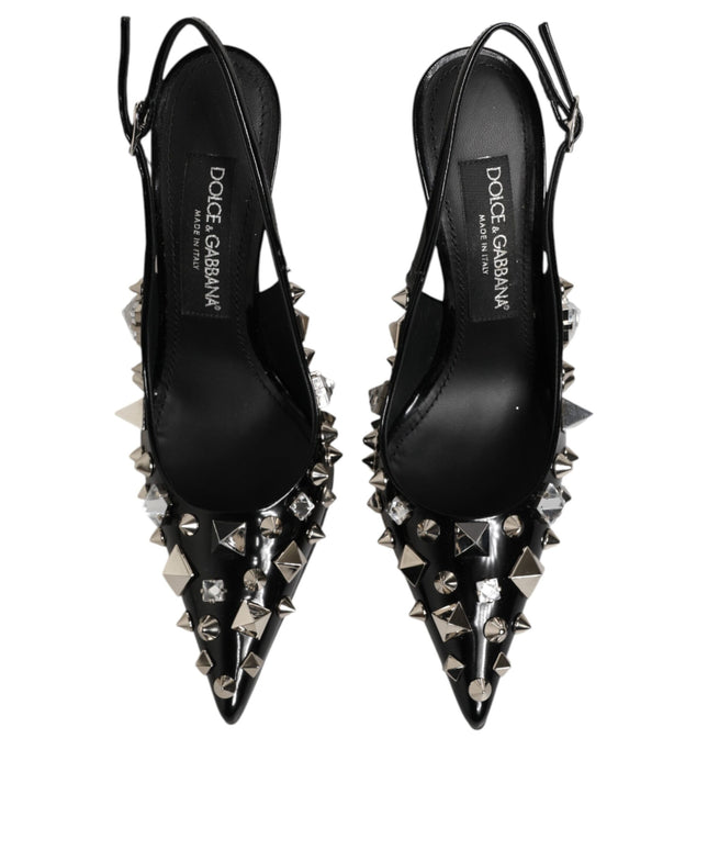 Dolce & Gabbana Black Studded Leather Heels Slingbacks Shoes