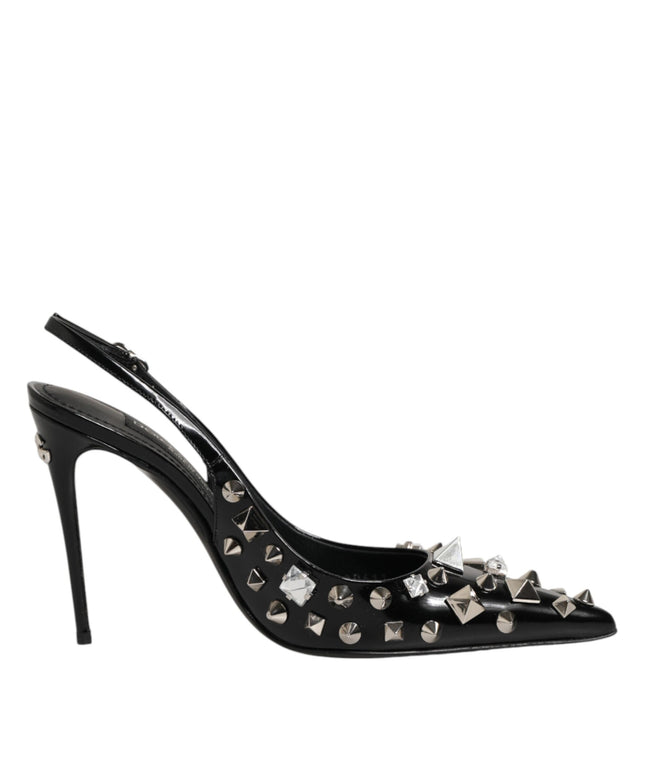 Dolce & Gabbana Black Studded Leather Heels Slingbacks Shoes