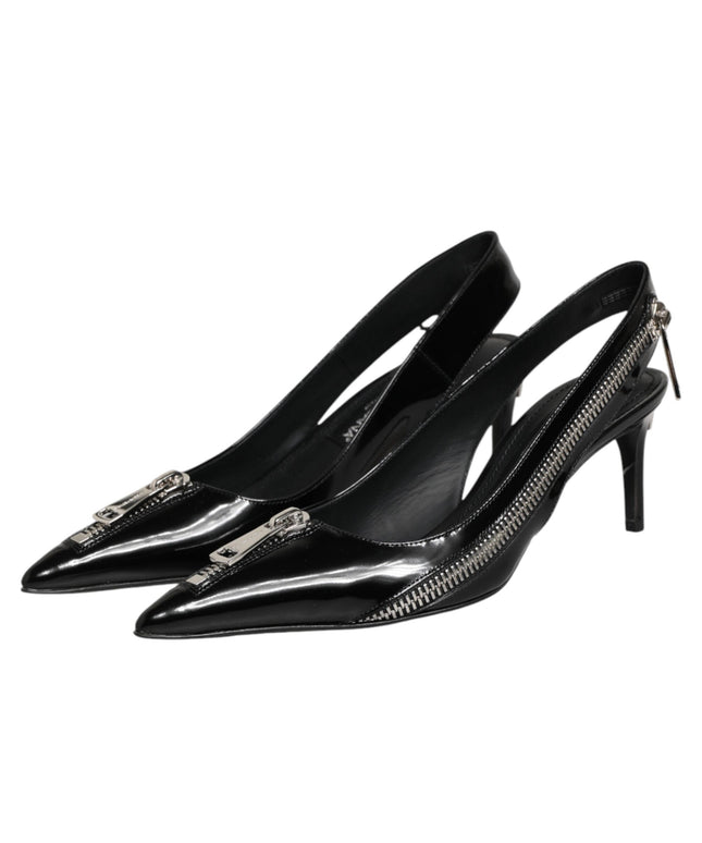 Dolce & Gabbana Black Zipper Leather Heels Slingbacks Shoes