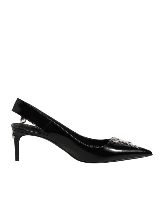 Dolce & Gabbana Black Zipper Leather Heels Slingbacks Shoes