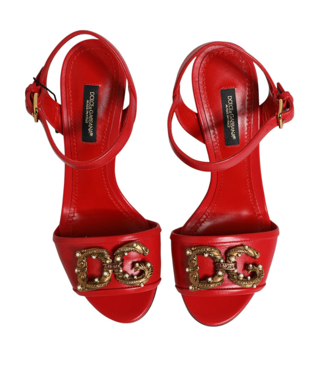 Dolce & Gabbana Red Leather DG AMORE Heels Sandals Shoes