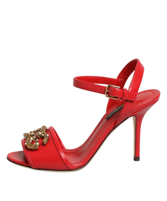 Dolce & Gabbana Red Leather DG AMORE Heels Sandals Shoes