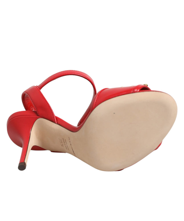 Dolce & Gabbana Red Leather DG AMORE Heels Sandals Shoes