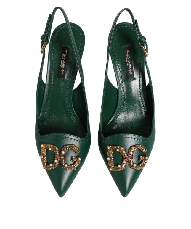 Dolce & Gabbana Green Leather AMORE Heels Slingbacks Shoes