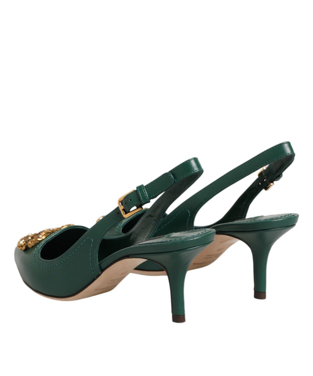 Dolce & Gabbana Green Leather AMORE Heels Slingbacks Shoes