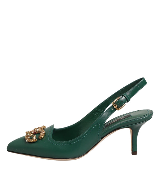 Dolce & Gabbana Green Leather AMORE Heels Slingbacks Shoes