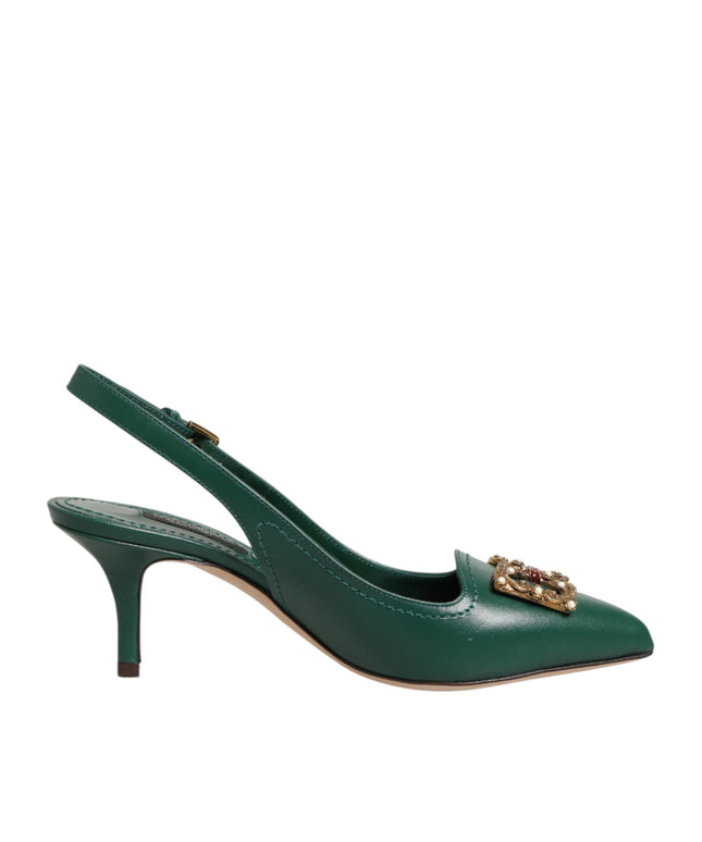 Dolce & Gabbana Green Leather AMORE Heels Slingbacks Shoes