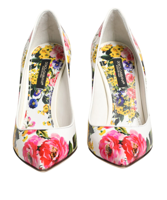 Dolce & Gabbana White Floral Leather High Heels Pumps Shoes
