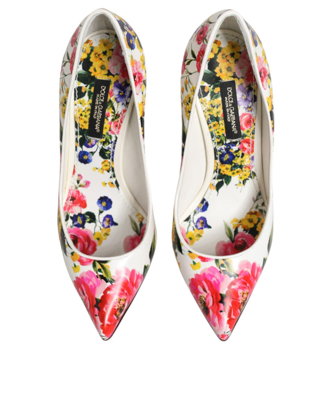 Dolce & Gabbana White Floral Leather High Heels Pumps Shoes