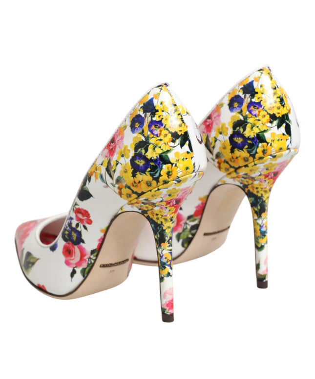 Dolce & Gabbana White Floral Leather High Heels Pumps Shoes