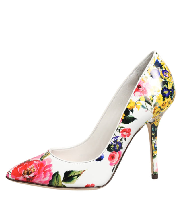Dolce & Gabbana White Floral Leather High Heels Pumps Shoes