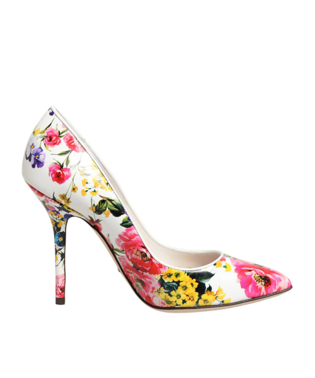 Dolce & Gabbana White Floral Leather High Heels Pumps Shoes