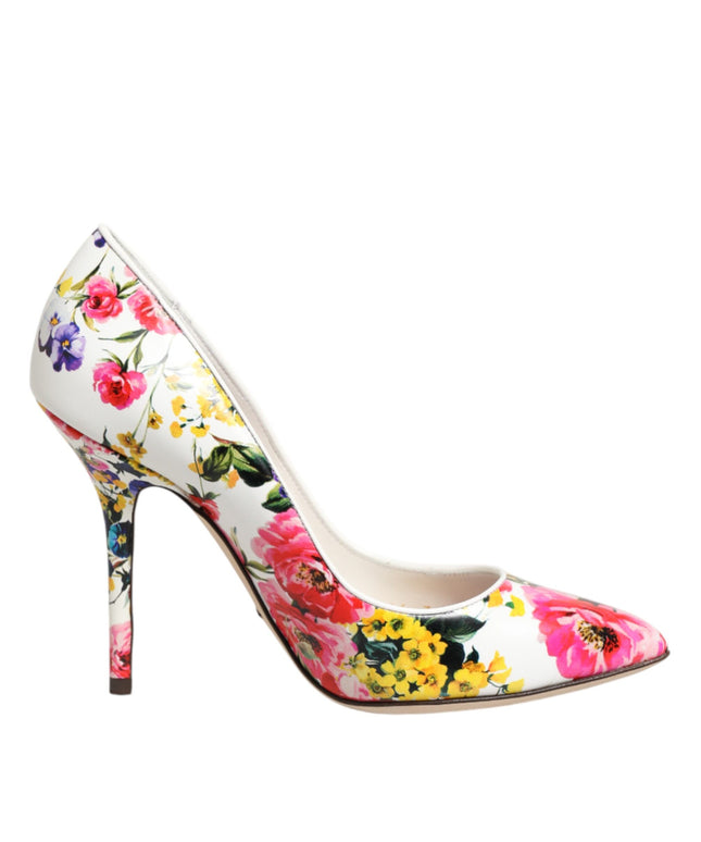 Dolce & Gabbana White Floral Leather High Heels Pumps Shoes