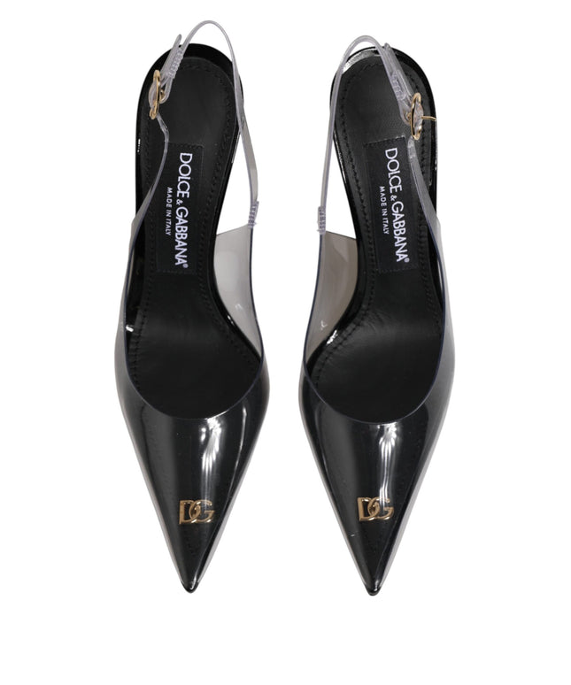 Dolce & Gabbana Black Leather Clear PVC Slingback Pumps Shoes