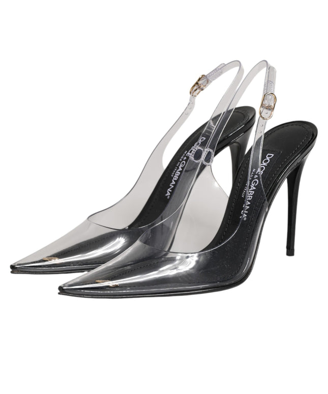 Dolce & Gabbana Black Leather Clear PVC Slingback Pumps Shoes