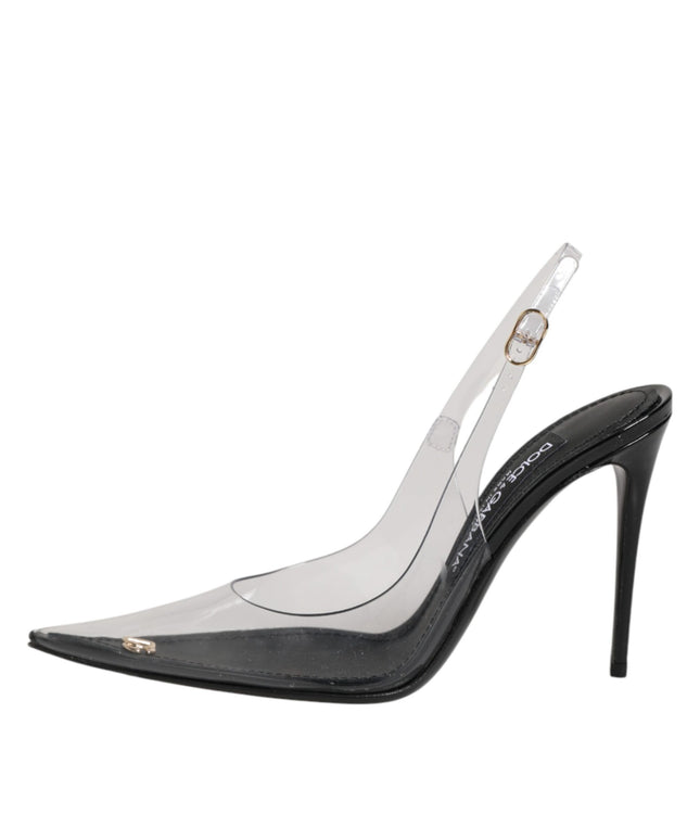 Dolce & Gabbana Black Leather Clear PVC Slingback Pumps Shoes
