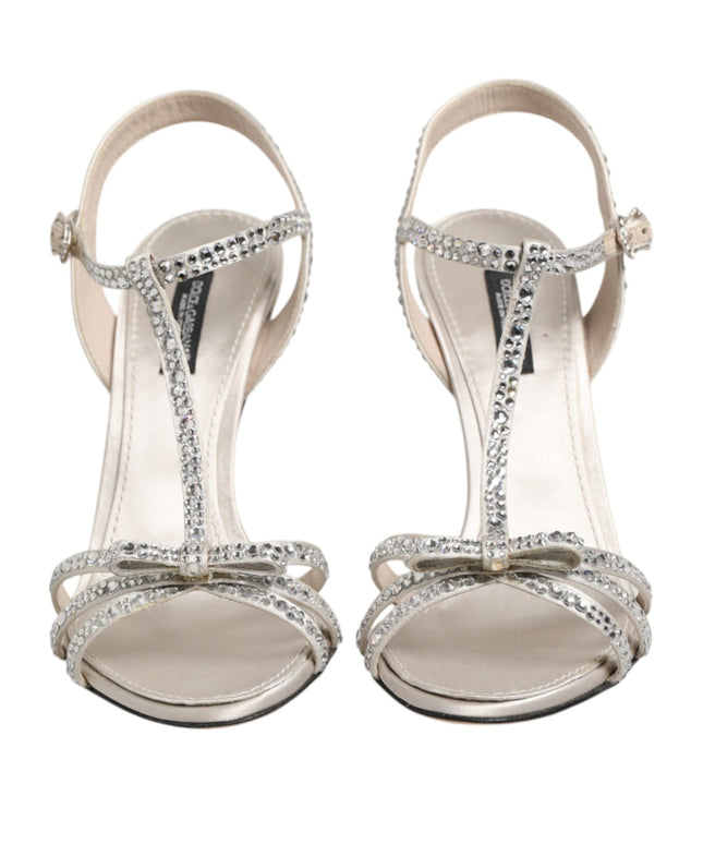 Dolce & Gabbana Silver Strass Ankle Strap Heels Sandals Shoes