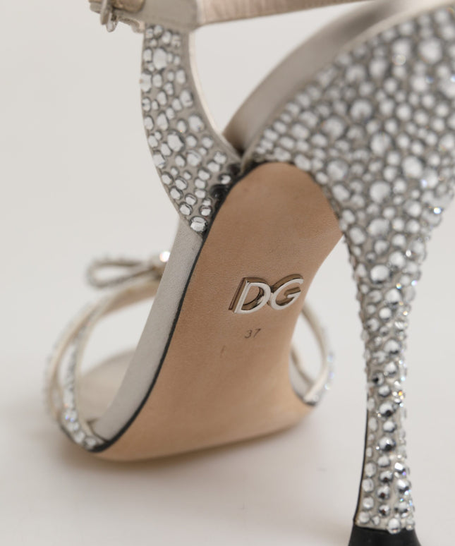 Dolce & Gabbana Silver Strass Ankle Strap Heels Sandals Shoes