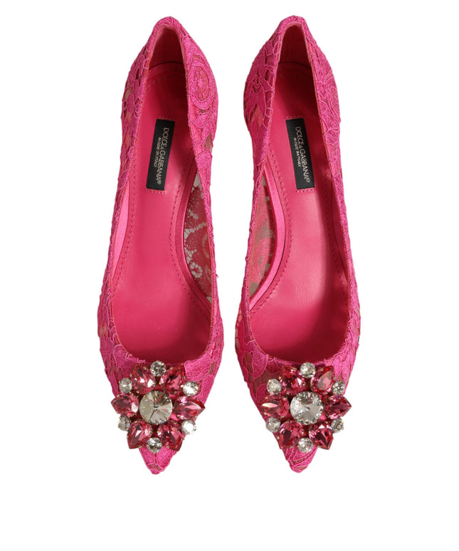 Dolce & Gabbana Pink Taormina Lace Crystal Heels Pumps Shoes