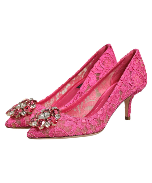 Dolce & Gabbana Pink Taormina Lace Crystal Heels Pumps Shoes