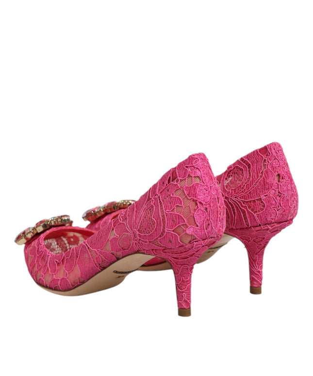 Dolce & Gabbana Pink Taormina Lace Crystal Heels Pumps Shoes