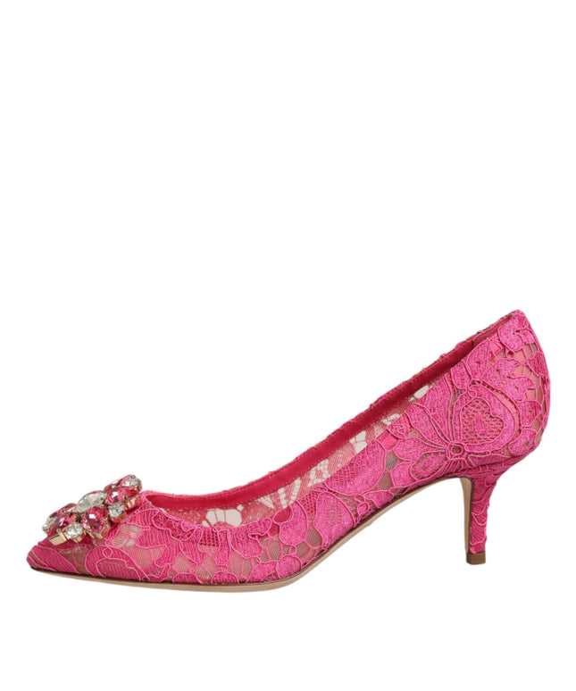 Dolce & Gabbana Pink Taormina Lace Crystal Heels Pumps Shoes