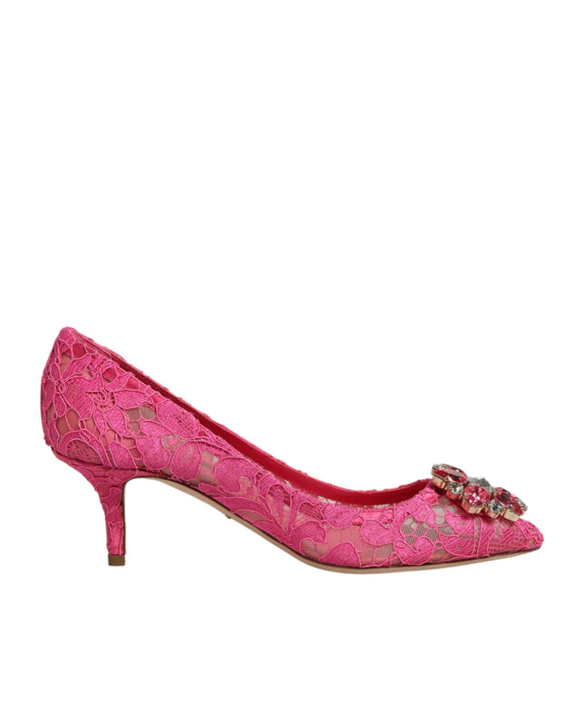 Dolce & Gabbana Pink Taormina Lace Crystal Heels Pumps Shoes