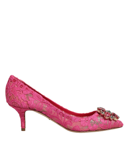 Dolce & Gabbana Pink Taormina Lace Crystal Heels Pumps Shoes