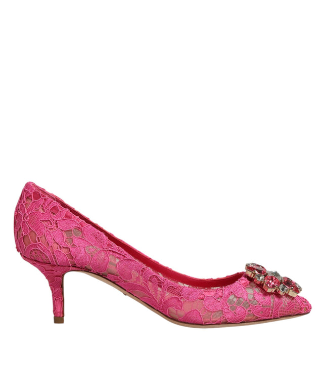 Dolce & Gabbana Pink Taormina Lace Crystal Heels Pumps Shoes