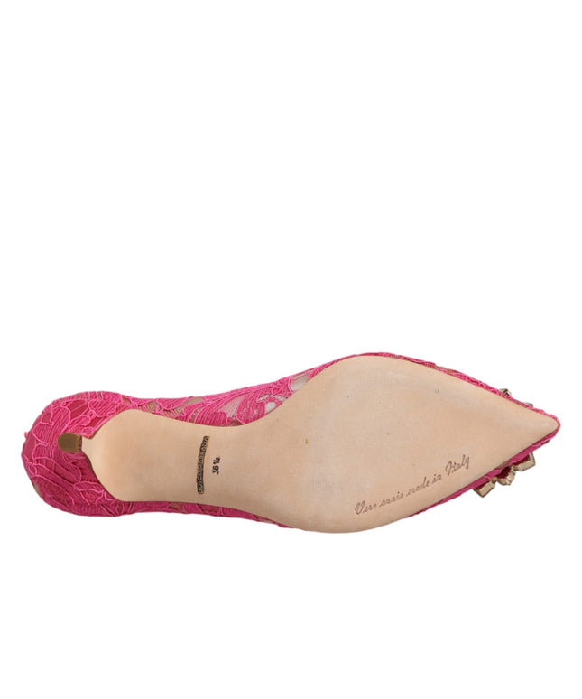 Dolce & Gabbana Pink Taormina Lace Crystal Heels Pumps Shoes
