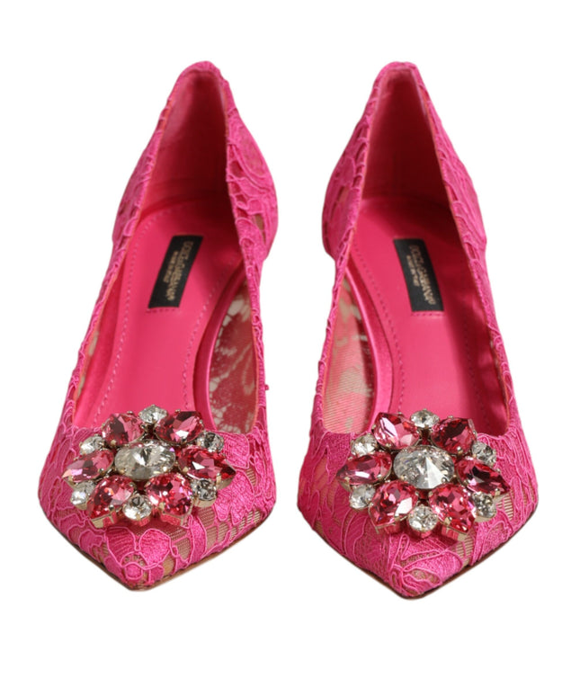 Dolce & Gabbana Pink Taormina Lace Crystal Heels Pumps Shoes