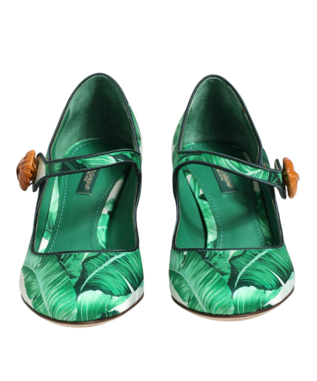 Dolce & Gabbana Green Silk MARY JANES Leaf Sandals Shoes