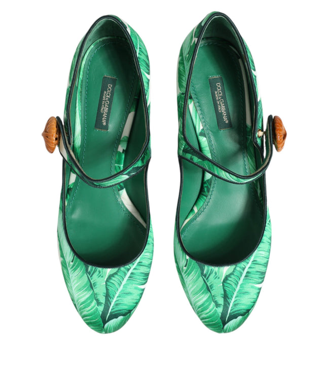 Dolce & Gabbana Green Silk MARY JANES Leaf Sandals Shoes