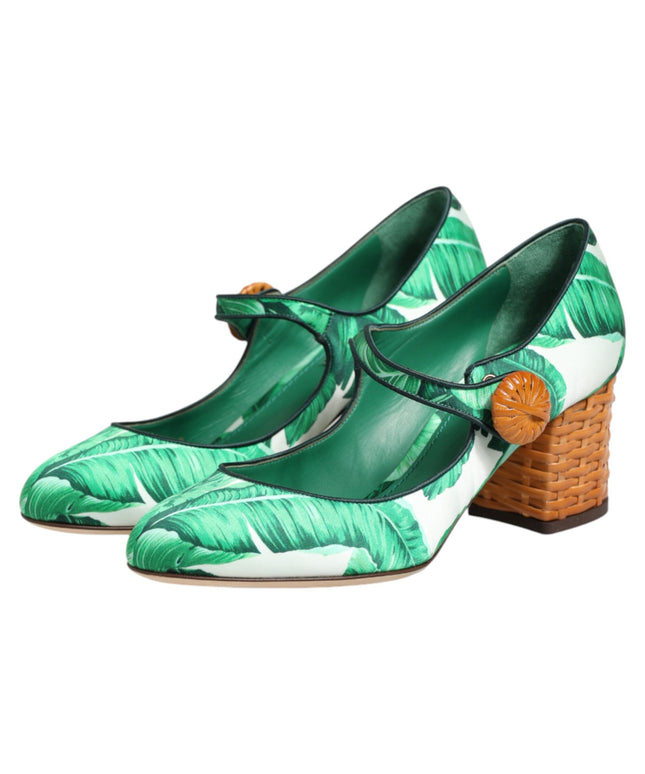 Dolce & Gabbana Green Silk MARY JANES Leaf Sandals Shoes