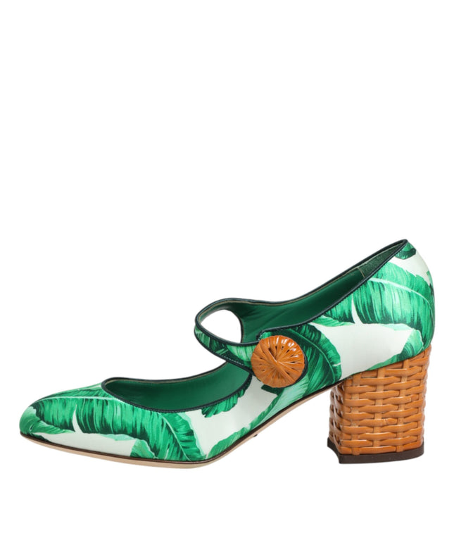 Dolce & Gabbana Green Silk MARY JANES Leaf Sandals Shoes