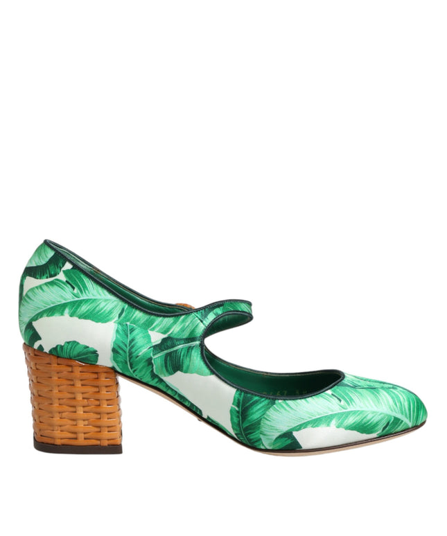 Dolce & Gabbana Green Silk MARY JANES Leaf Sandals Shoes