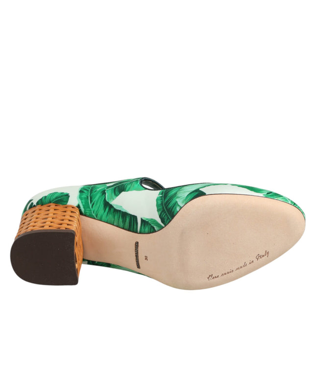 Dolce & Gabbana Green Silk MARY JANES Leaf Sandals Shoes