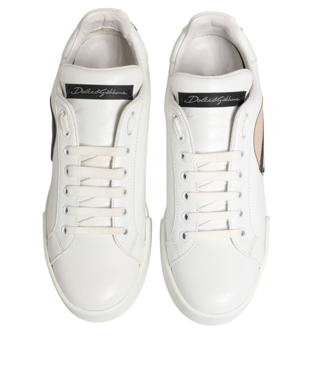 Dolce & Gabbana White Leather #DGFamily Casual Sneakers Shoes