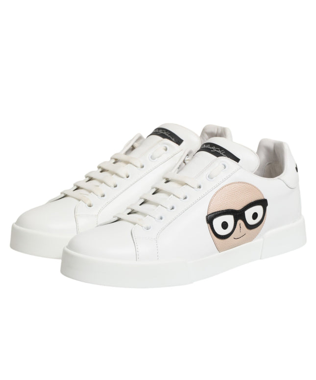 Dolce & Gabbana White Leather #DGFamily Casual Sneakers Shoes