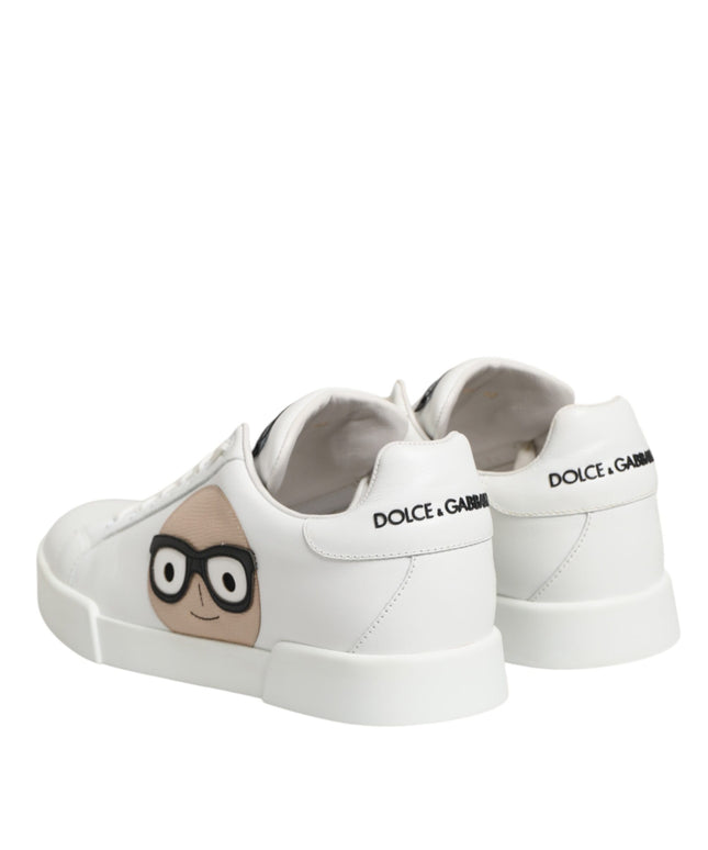 Dolce & Gabbana White Leather #DGFamily Casual Sneakers Shoes