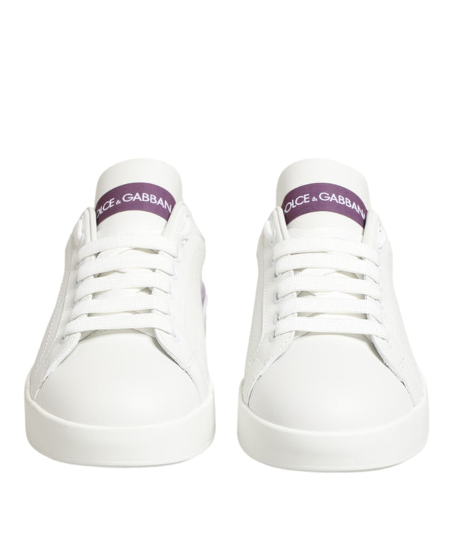 Dolce & Gabbana White Purple Leather Casual Sneakers Shoes