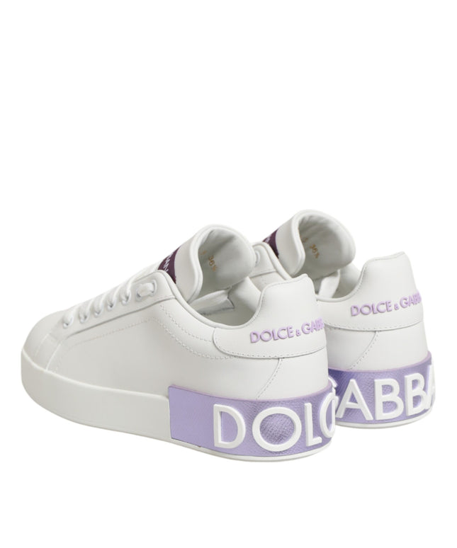 Dolce & Gabbana White Purple Leather Casual Sneakers Shoes