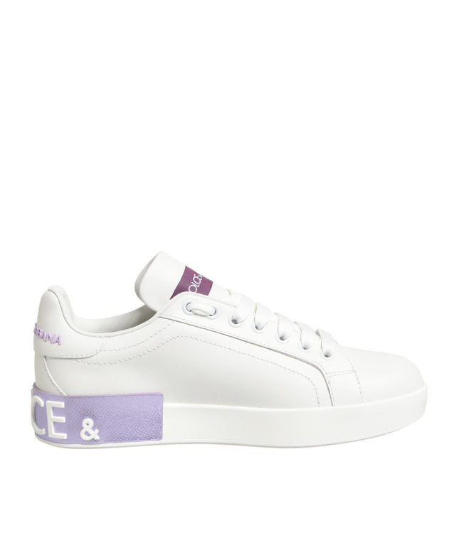 Dolce & Gabbana White Purple Leather Casual Sneakers Shoes