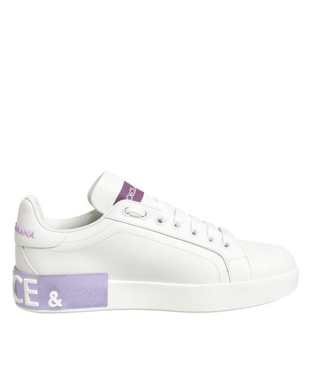 Dolce & Gabbana White Purple Leather Casual Sneakers Shoes